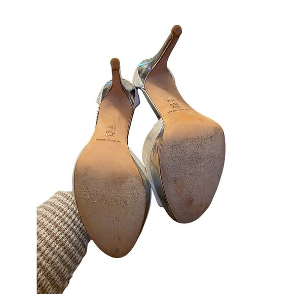 Antonio Melani Silver Glitter Rhinestone T-Strap Heels With Zipper Back Closure - Picture 7 of 16